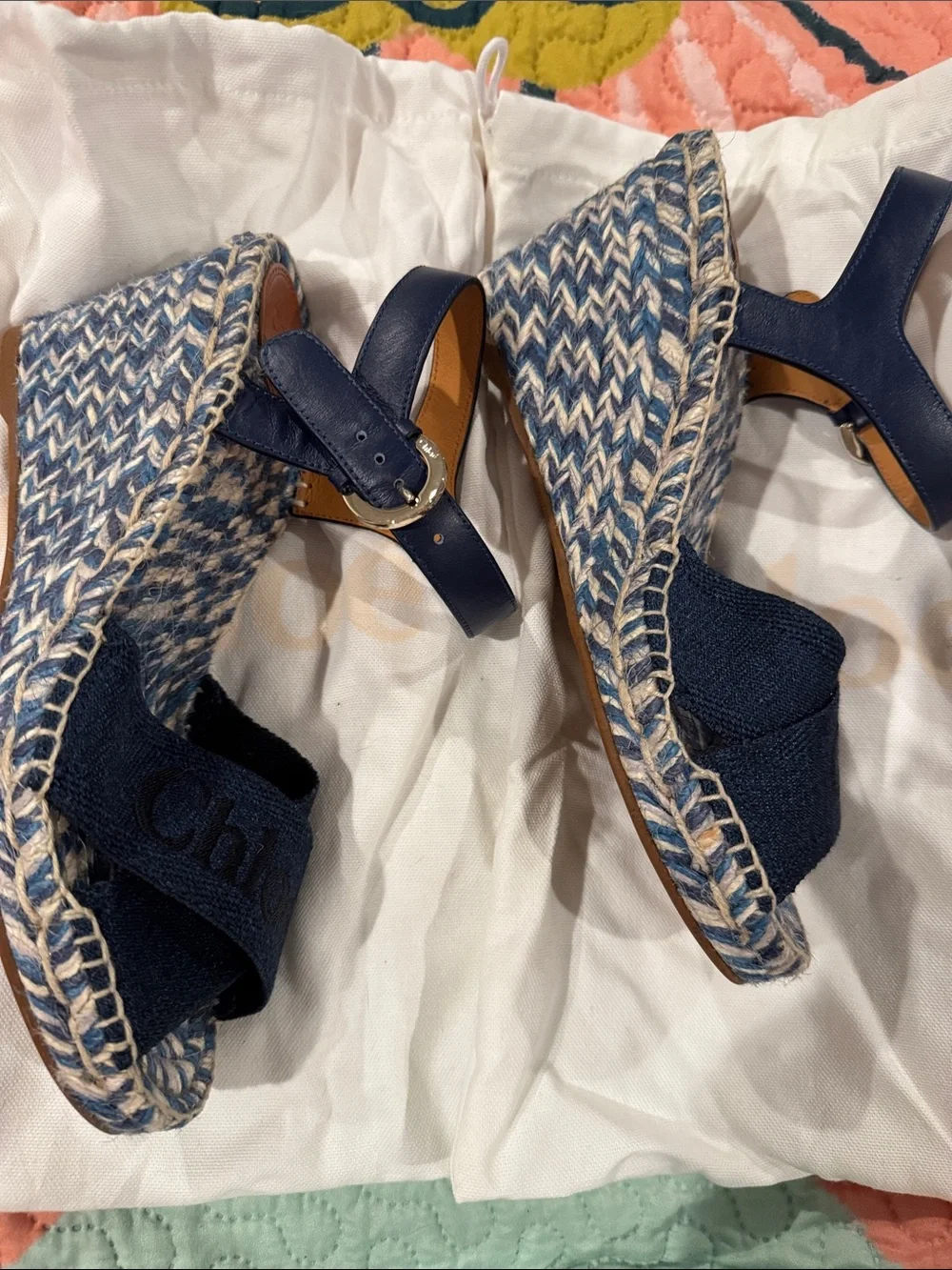 Chloé Navy Espadrille Slingback Sandals